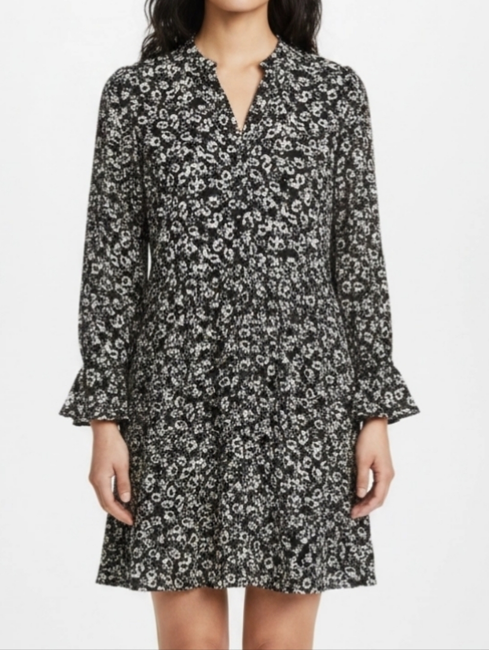 J. Crew Mercantile Dress Sz S Black & White Floral Ruffle Wrist Adjustable